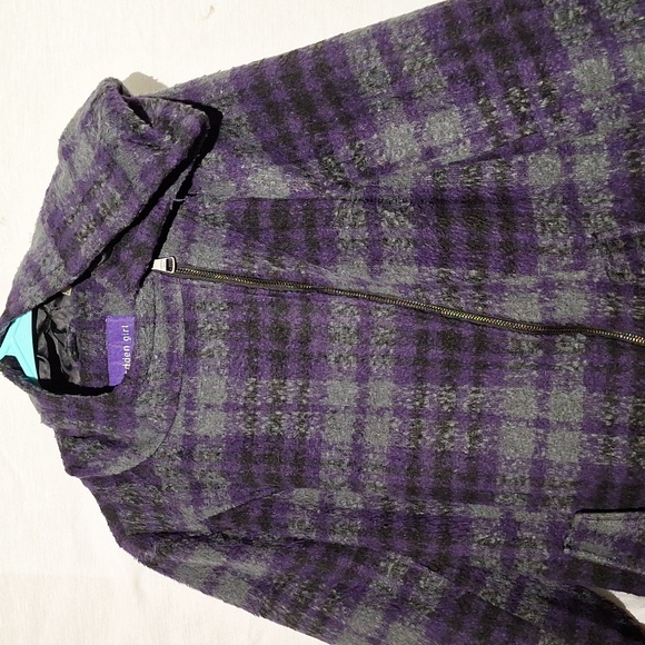 Plaid Pea Coat, Purple Grey With Hood, Madden Girl, Sz 12, NWOT - Picture 4 of 16